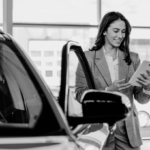 Dealership finance manager reviewing the financing options for their customer